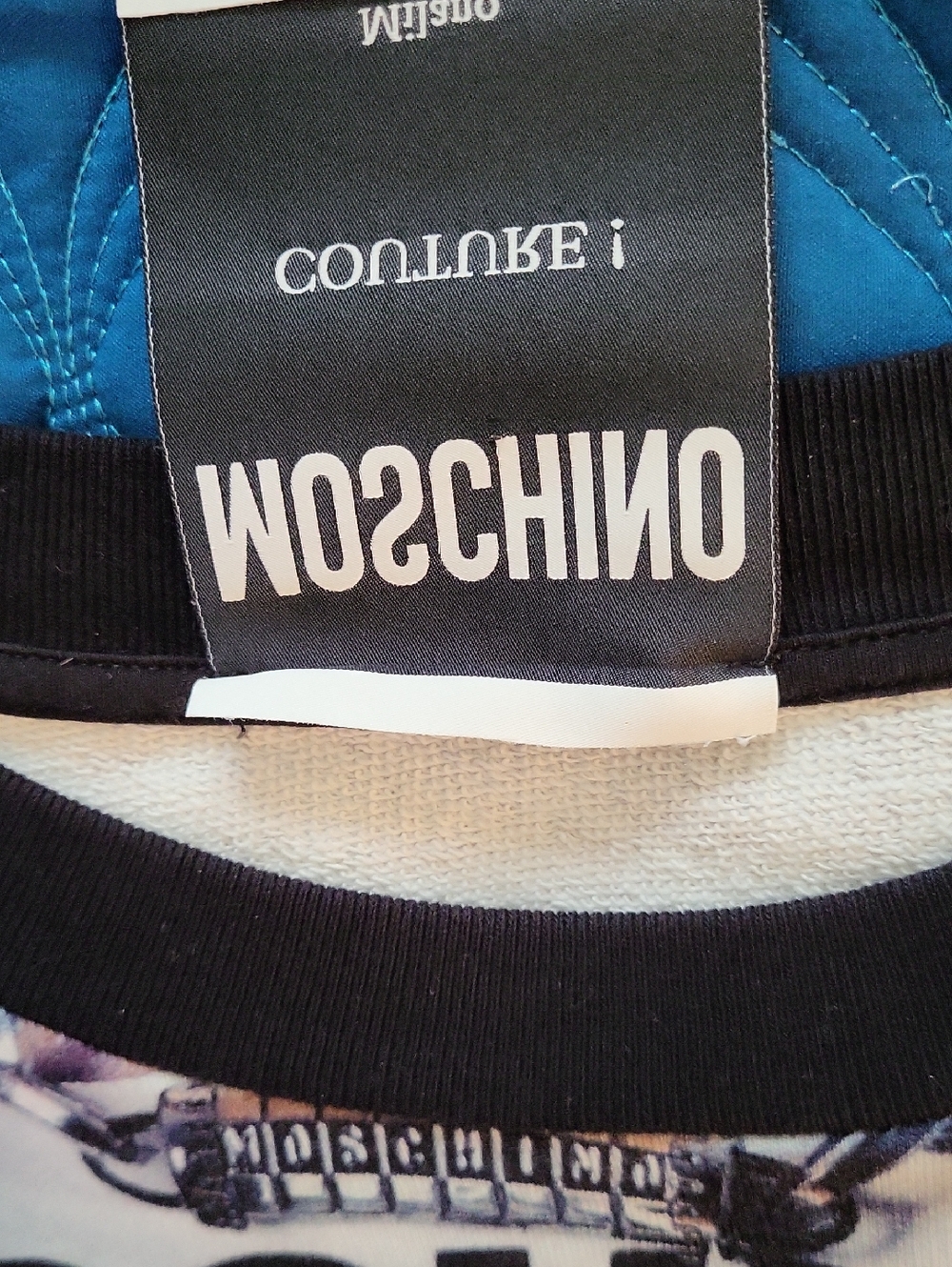 Moschino Black, White & Blue Graphic Crewneck Sweatshirt - Picture 10 of 11